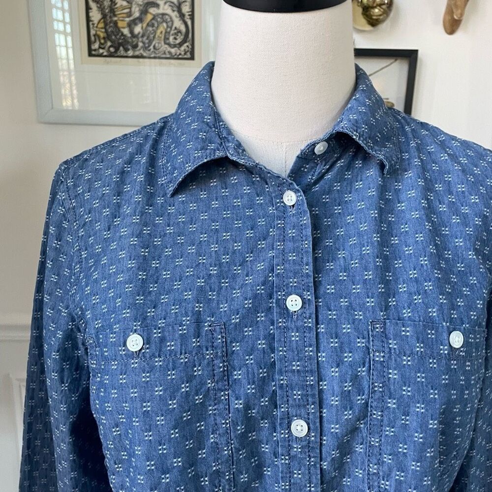 Talbots Pattern Chambray Button Up Shirt Blue M - image 2